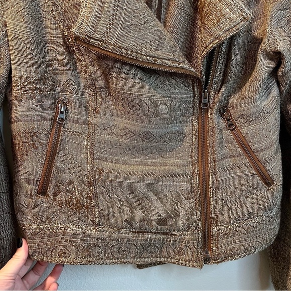 Women’s Free People brown tapestry patterned moto jacket size 8 - Picture 3 of 7